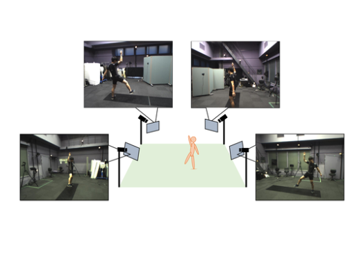 Video Motion Capture from the Part Confidence Maps of Multi-Camera Images by Spatiotemporal Filtering Using the Human Skeletal Model