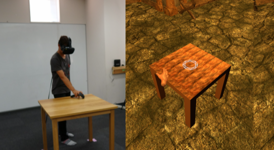 Magic table: deformable props using visuo haptic redirection