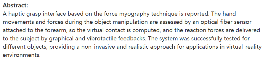 Haptic Interface Based on Optical Fiber Force Myography Sensor