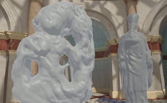 3D Reconstruction of Sculptures from Single Images via Unsupervised Domain Adaptation on Implicit Models