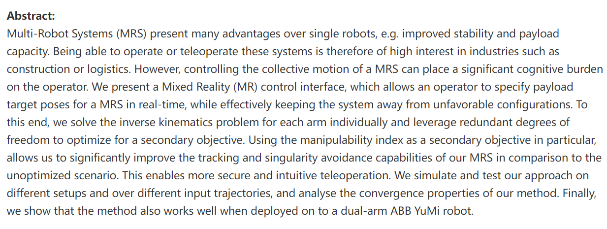 Multi-Arm Payload Manipulation via Mixed Reality