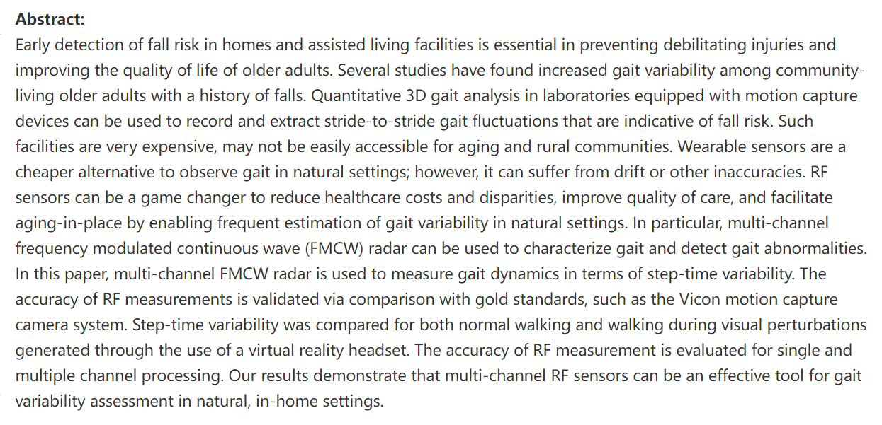 Gait Variability Analysis with Multi-Channel FMCW Radar for Fall Risk Assessment