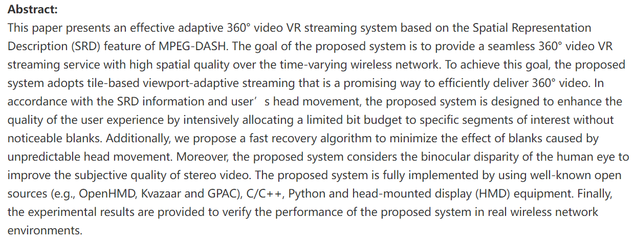 Head Movement-aware MPEG-DASH SRD-based 360° Video VR Streaming System over Wireless Network